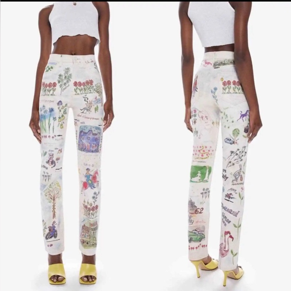 Sold-out MOTHER Moto-Rabbit Printed High-Waisted Rider Jeans size 24 (26)